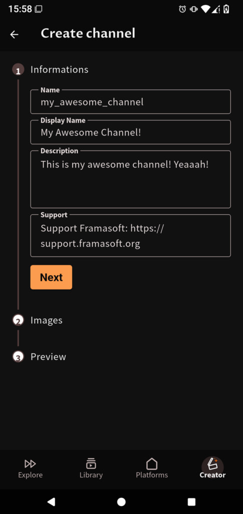 The page to add a new channel